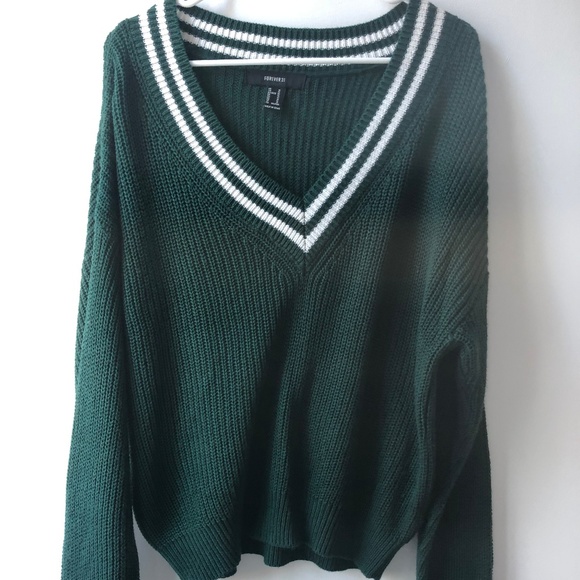 Forever 21 Sweaters - Striped-Trim V-Neck Sweater